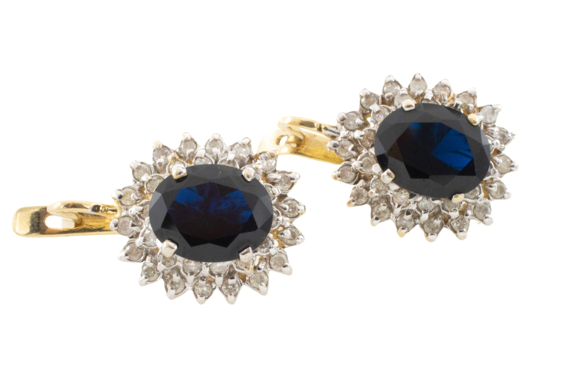 Sapphire and diamond pendant earrings-Earrings-The Antique Ring Shop