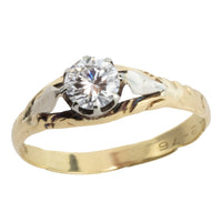 Vintage diamond solitaire ring in yellow and white gold-engagement rings-The Antique Ring Shop