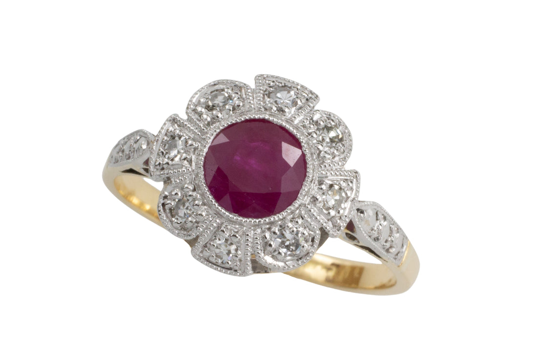 Vintage ruby and diamond ring in platinum and gold-engagement rings-The Antique Ring Shop