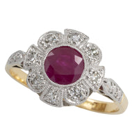 Vintage ruby and diamond ring in platinum and gold-engagement rings-The Antique Ring Shop