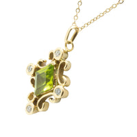 Peridot and diamond pendant in 18 carat gold-Pendants-The Antique Ring Shop
