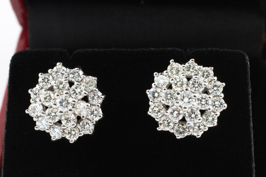 Diamond cluster studs in 18 carat gold-Earrings-The Antique Ring Shop