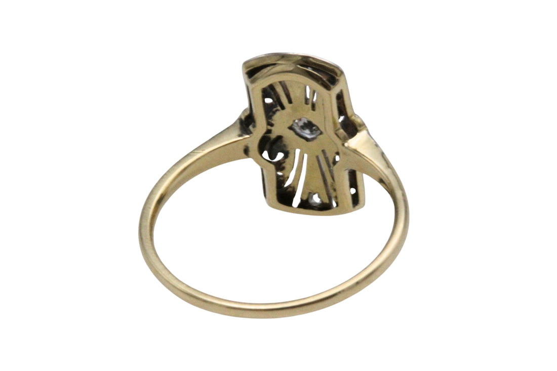 Art Deco filigree ring with diamonds-Vintage Rings-The Antique Ring Shop