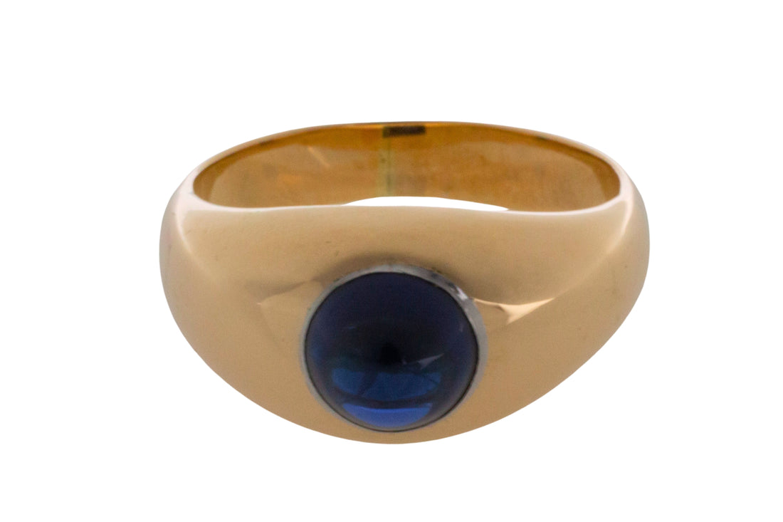 Cabochon sapphire ring in 14 carat gold-gents rings-The Antique Ring Shop