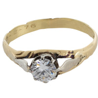 Vintage diamond solitaire ring in yellow and white gold-engagement rings-The Antique Ring Shop