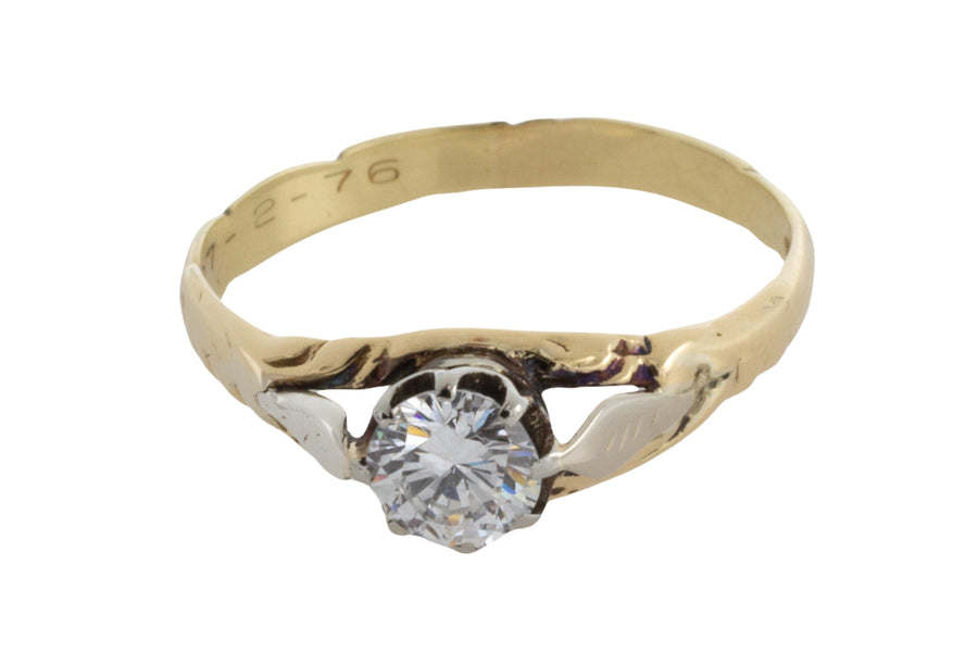 Vintage diamond solitaire ring in yellow and white gold-engagement rings-The Antique Ring Shop