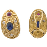 Sapphire, ruby and diamond ear clips in 18 carat gold-Earrings-The Antique Ring Shop