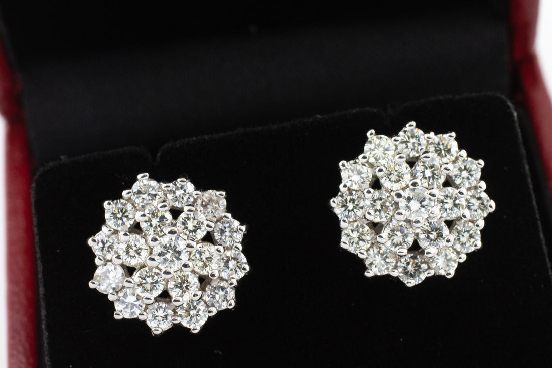 Diamond cluster studs in 18 carat gold-Earrings-The Antique Ring Shop