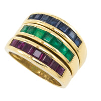 18 carat gold triple band with sapphire, emerald and ruby-Vintage Rings-The Antique Ring Shop