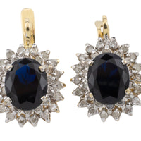 Sapphire and diamond pendant earrings-Earrings-The Antique Ring Shop