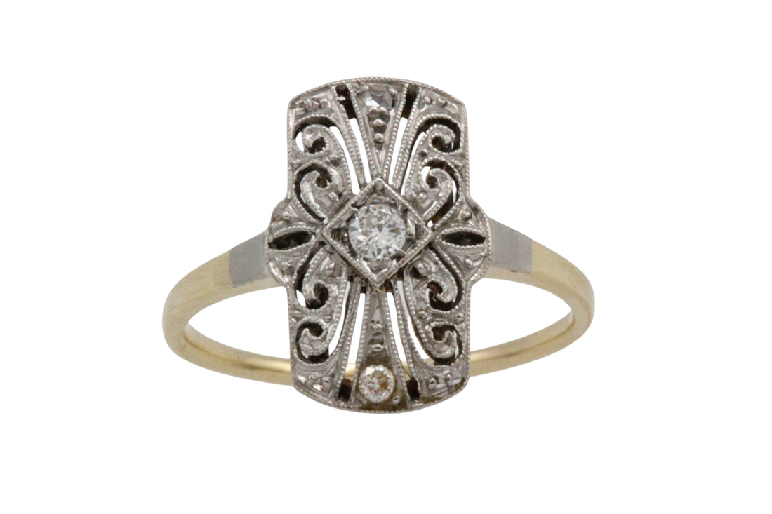 Art Deco filigree ring with diamonds-Vintage Rings-The Antique Ring Shop