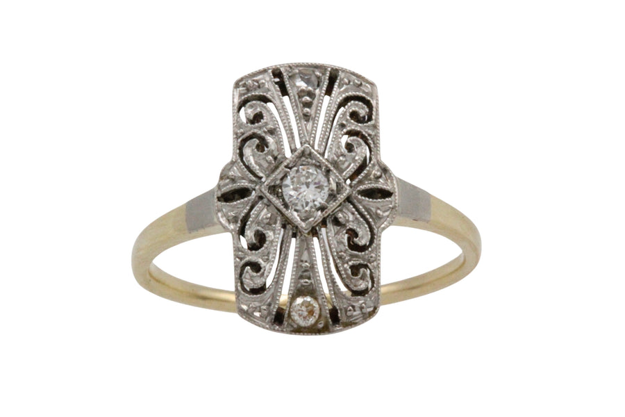 Art Deco filigree ring with diamonds-Vintage Rings-The Antique Ring Shop