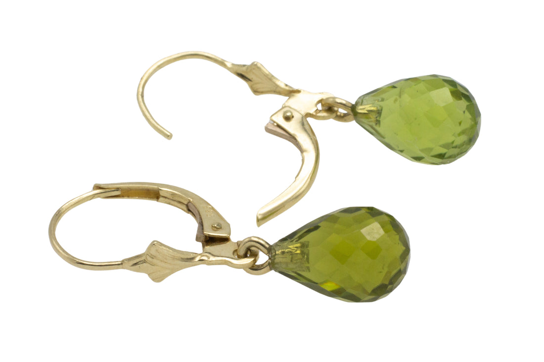 Faceted peridot earrings in 14 carat gold-Earrings-The Antique Ring Shop