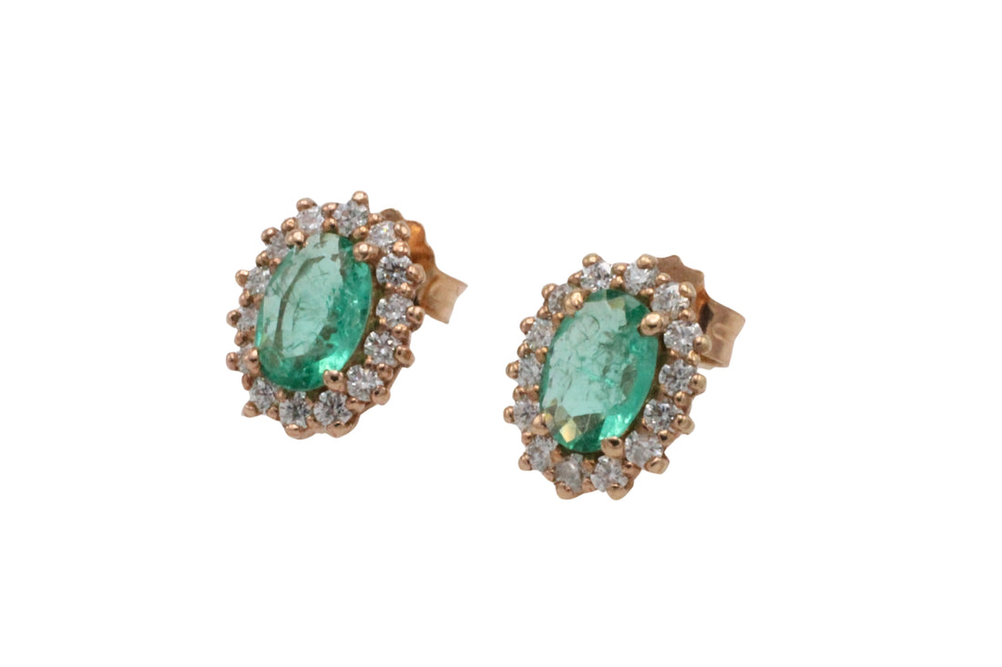 Emerald and diamonds studs-Earrings-The Antique Ring Shop