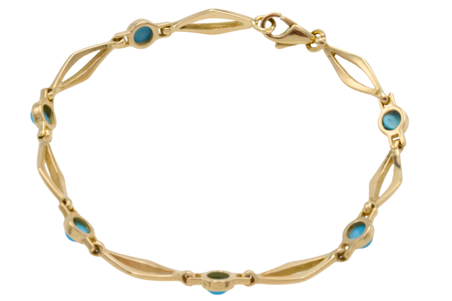 Turquise bracelet in 14 carat gold-Bracelets-The Antique Ring Shop