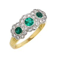 Vintage emerald and diamond triple cluster ring-engagement rings-The Antique Ring Shop