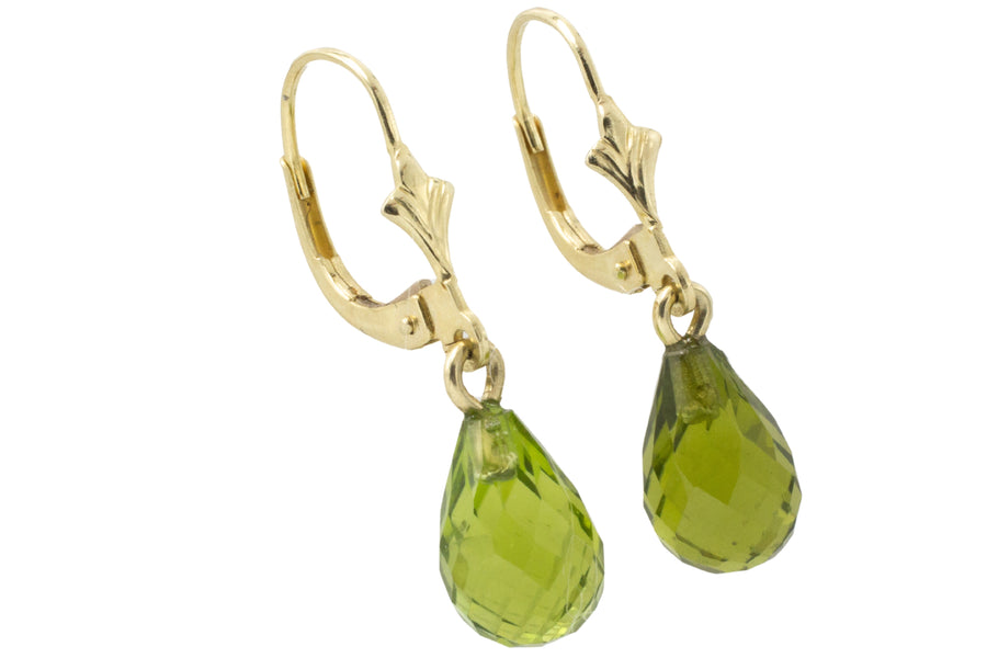 Faceted peridot earrings in 14 carat gold-Earrings-The Antique Ring Shop