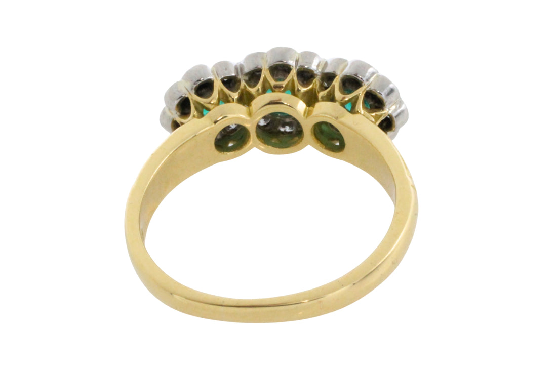 Vintage emerald and diamond triple cluster ring-engagement rings-The Antique Ring Shop