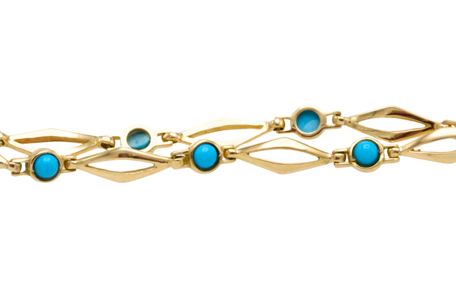 Turquise bracelet in 14 carat gold-Bracelets-The Antique Ring Shop