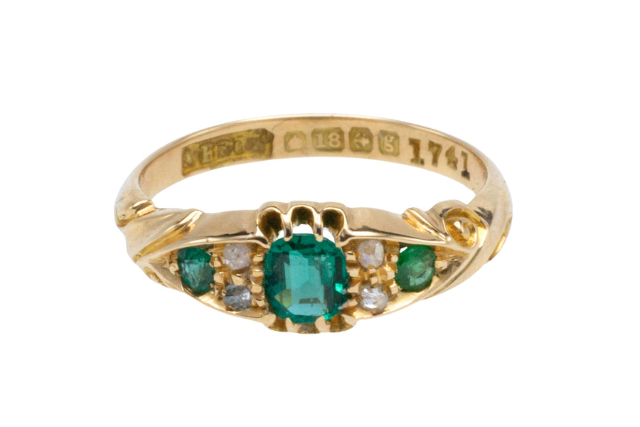 Edwardian emerald and rose diamond ring from 1906-Antique rings-The Antique Ring Shop