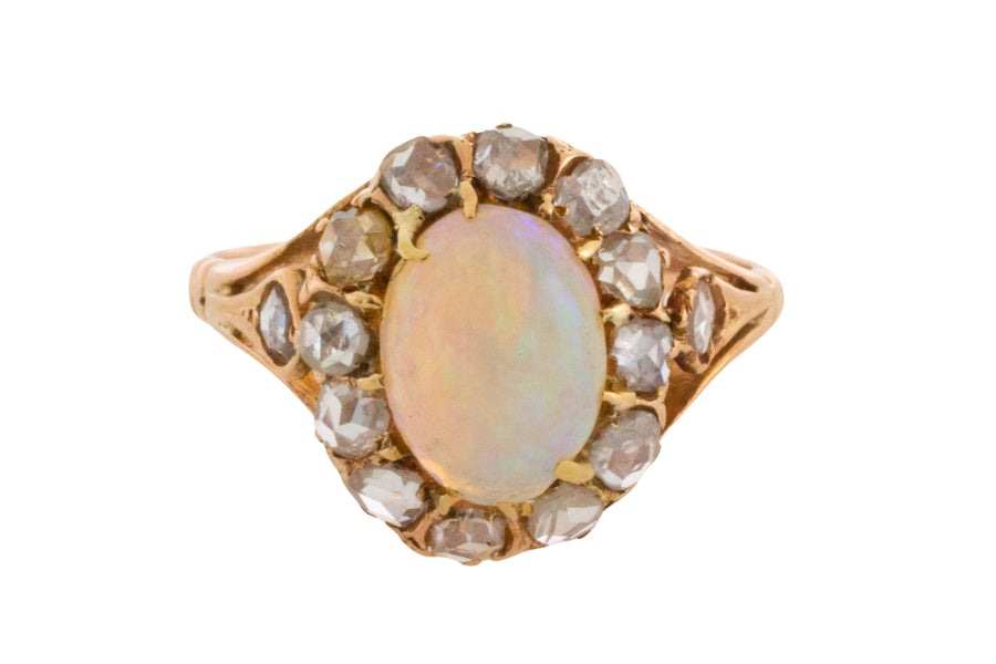 Cabochon opal and rose diamond ring-Antique rings-The Antique Ring Shop