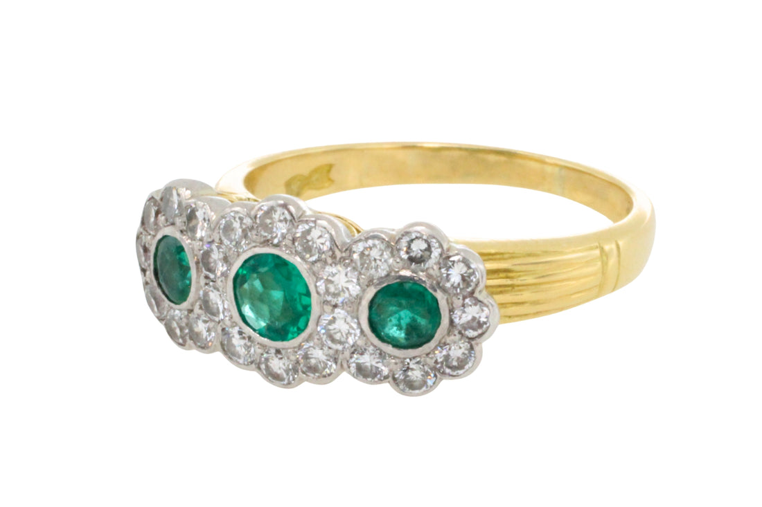 Vintage emerald and diamond triple cluster ring-engagement rings-The Antique Ring Shop