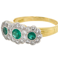 Vintage emerald and diamond triple cluster ring-engagement rings-The Antique Ring Shop