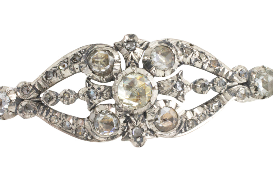 Rose diamond bracelet in silver and 14 carat gold-Bracelets-The Antique Ring Shop