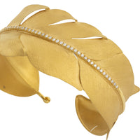 Leaf cuff with diamonds-Bracelets-The Antique Ring Shop