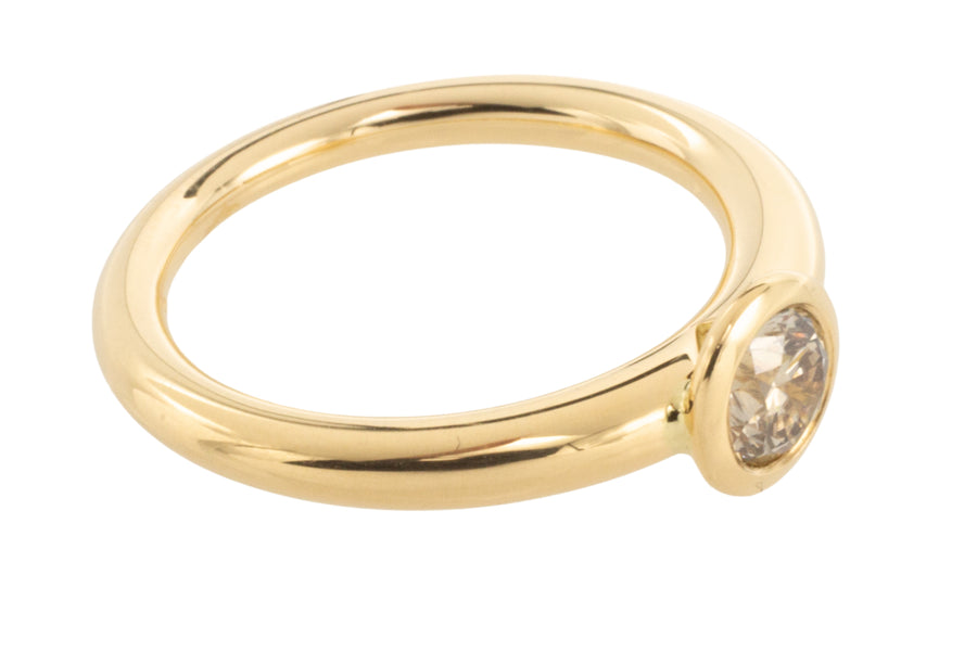 Champagne diamond solitaire ring in 18 carat gold-Rings-The Antique Ring Shop
