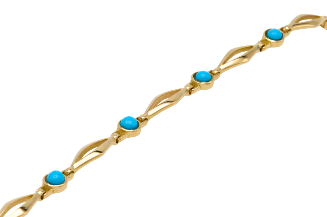 Turquise bracelet in 14 carat gold-Bracelets-The Antique Ring Shop