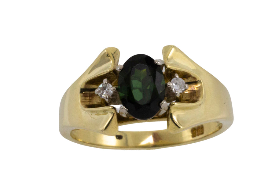 Vintage tourmaline and diamond ring-Vintage Rings-The Antique Ring Shop