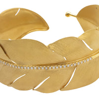 Leaf cuff with diamonds-Bracelets-The Antique Ring Shop