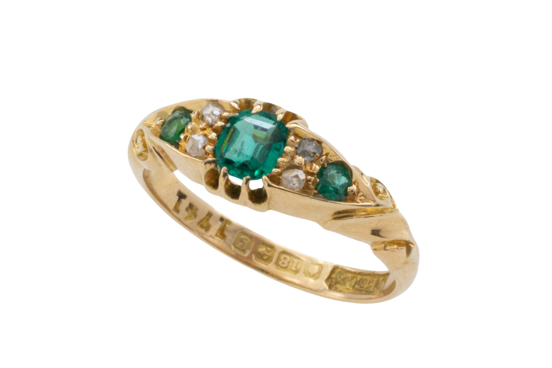 Edwardian emerald and rose diamond ring from 1906-Antique rings-The Antique Ring Shop