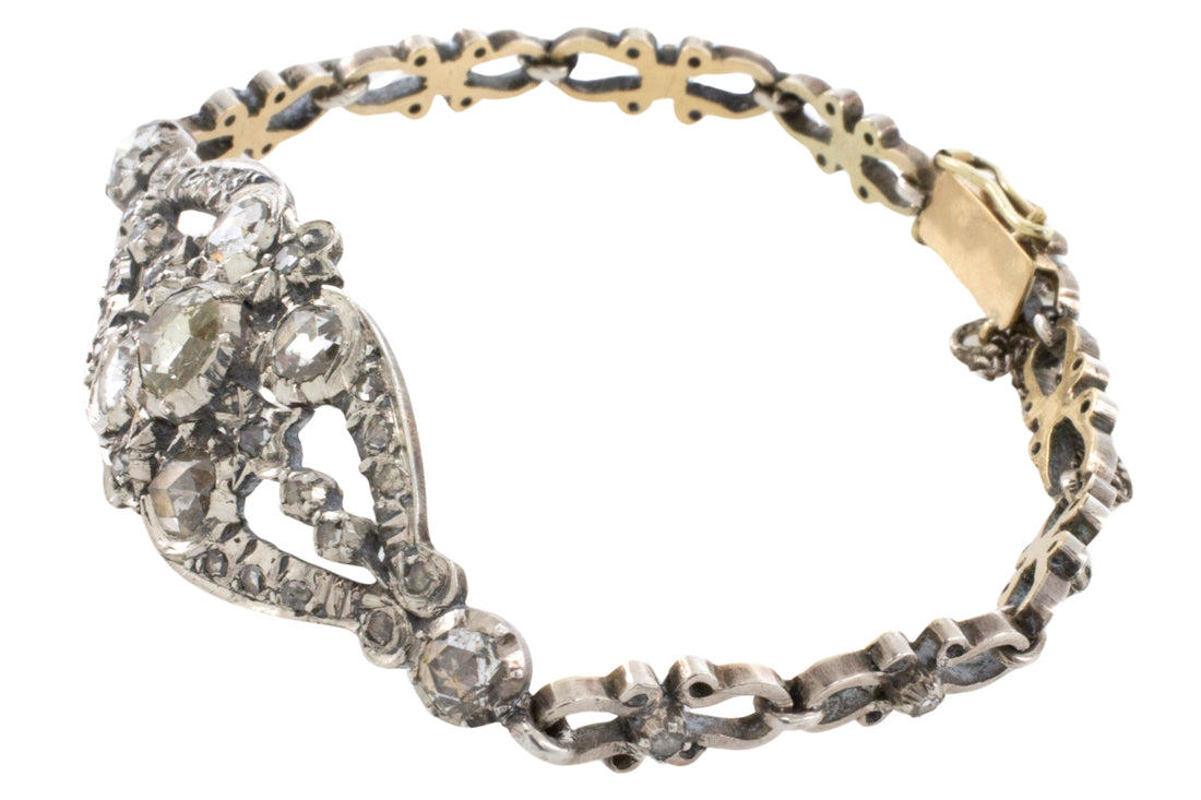 Rose diamond bracelet in silver and 14 carat gold-Bracelets-The Antique Ring Shop