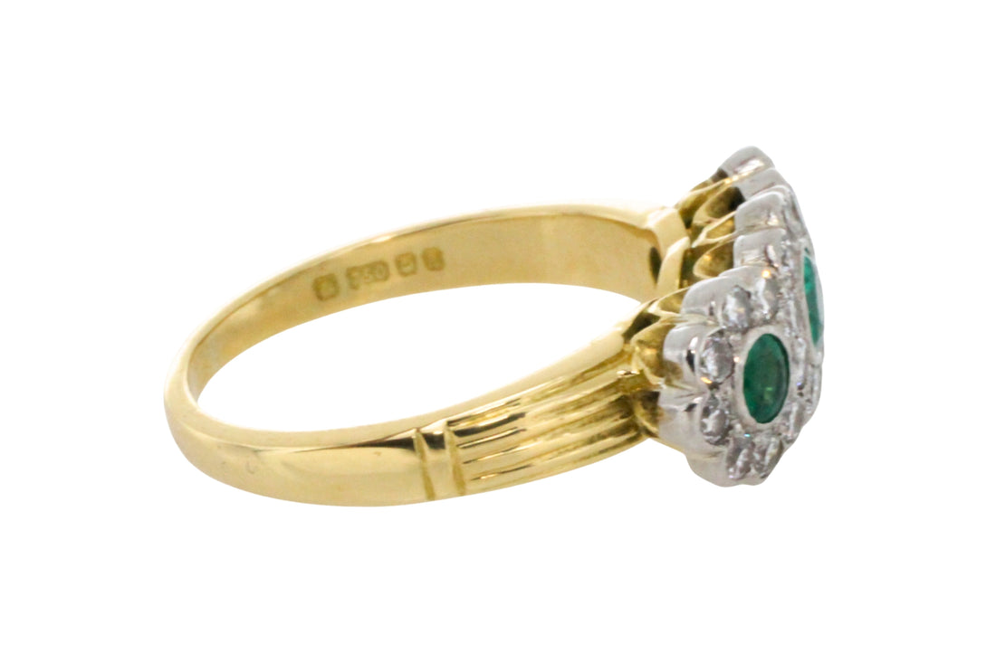 Vintage emerald and diamond triple cluster ring-engagement rings-The Antique Ring Shop