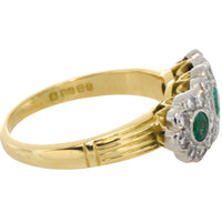 Vintage emerald and diamond triple cluster ring-engagement rings-The Antique Ring Shop