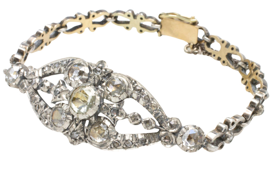 Rose diamond bracelet in silver and 14 carat gold-Bracelets-The Antique Ring Shop