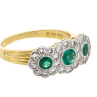 Vintage emerald and diamond triple cluster ring-engagement rings-The Antique Ring Shop