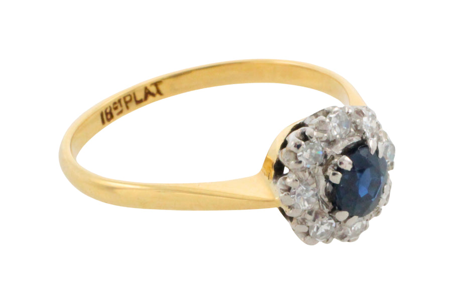 Sapphire and diamond ring in gold and platinum-engagement rings-The Antique Ring Shop