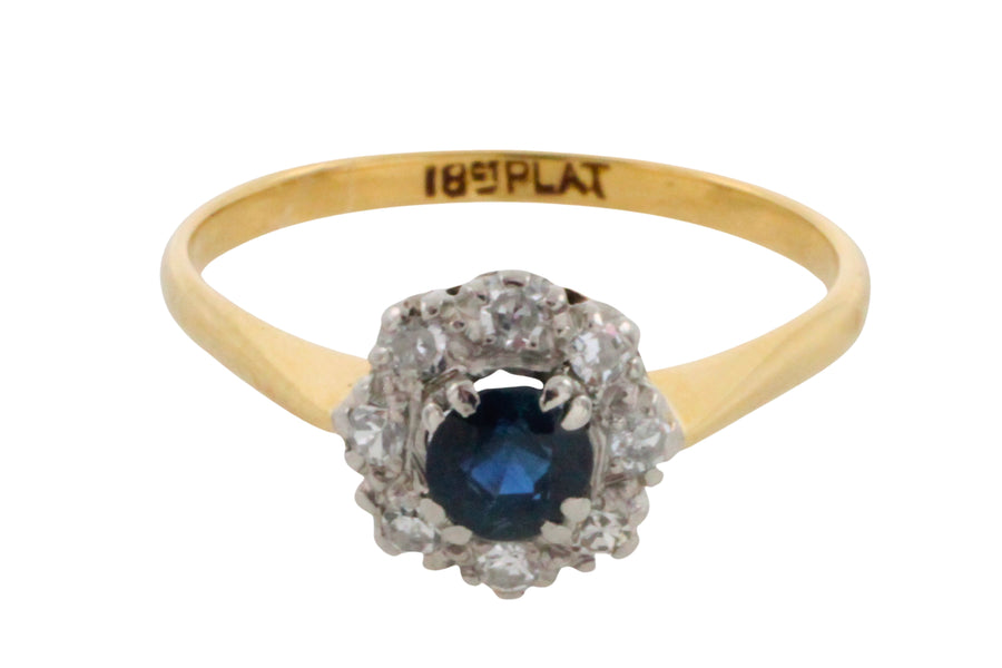 Sapphire and diamond ring in gold and platinum-engagement rings-The Antique Ring Shop