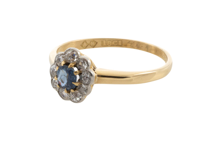 Edwardian sapphire and old cut diamond ring from 1916-engagement rings-The Antique Ring Shop