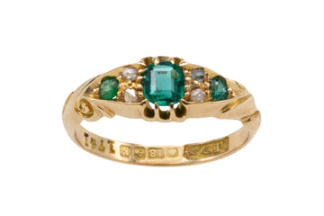 Edwardian emerald and rose diamond ring from 1906-Antique rings-The Antique Ring Shop