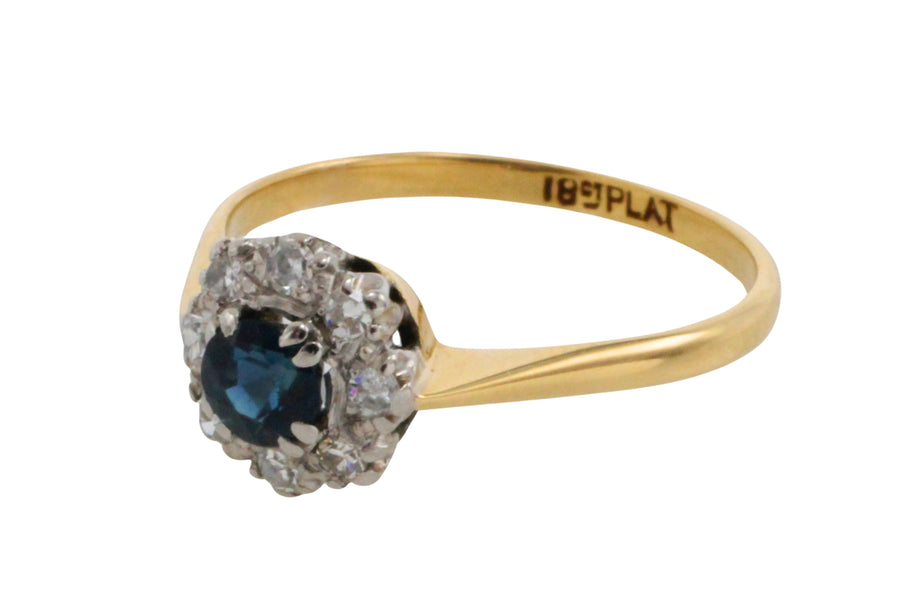 Sapphire and diamond ring in gold and platinum-engagement rings-The Antique Ring Shop