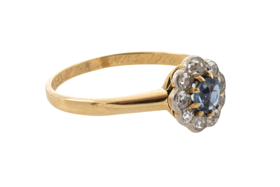 Edwardian sapphire and old cut diamond ring from 1916-engagement rings-The Antique Ring Shop