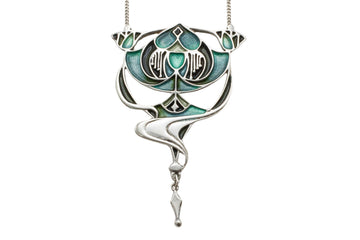 Silver and enamel Art Nouveau style pendant-Pendants-The Antique Ring Shop