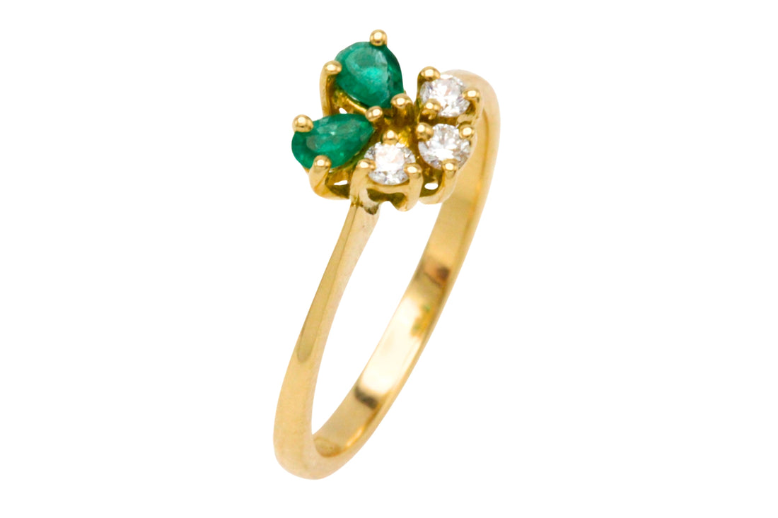Emerald and diamond ring in 18 carat gold-Vintage Rings-The Antique Ring Shop