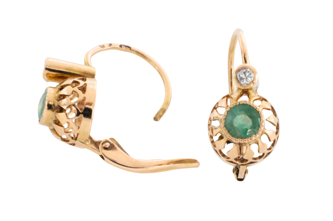 Emerald and diamond earrings-Earrings-The Antique Ring Shop