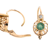 Emerald and diamond earrings-Earrings-The Antique Ring Shop
