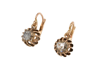 Rose diamond pendant earrings-Earrings-The Antique Ring Shop